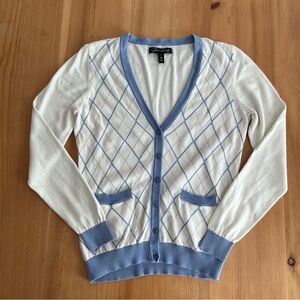 Preppy Blue Argyle Cardigan Glen Echo Golf Sweater M
